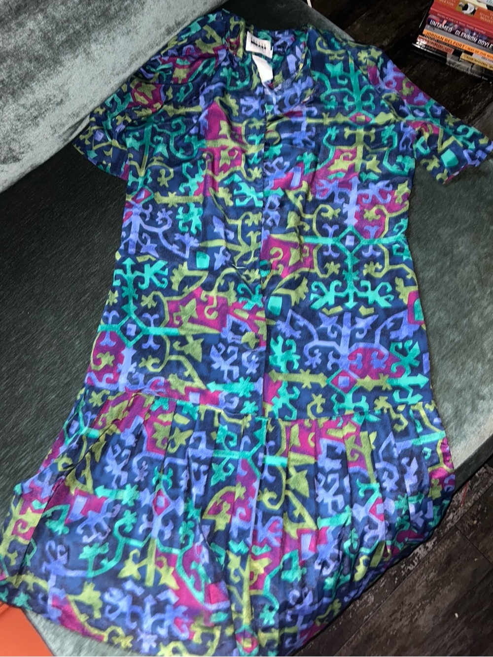Vintage Leslie Fay Colorful Patterned Dress - Multicolor